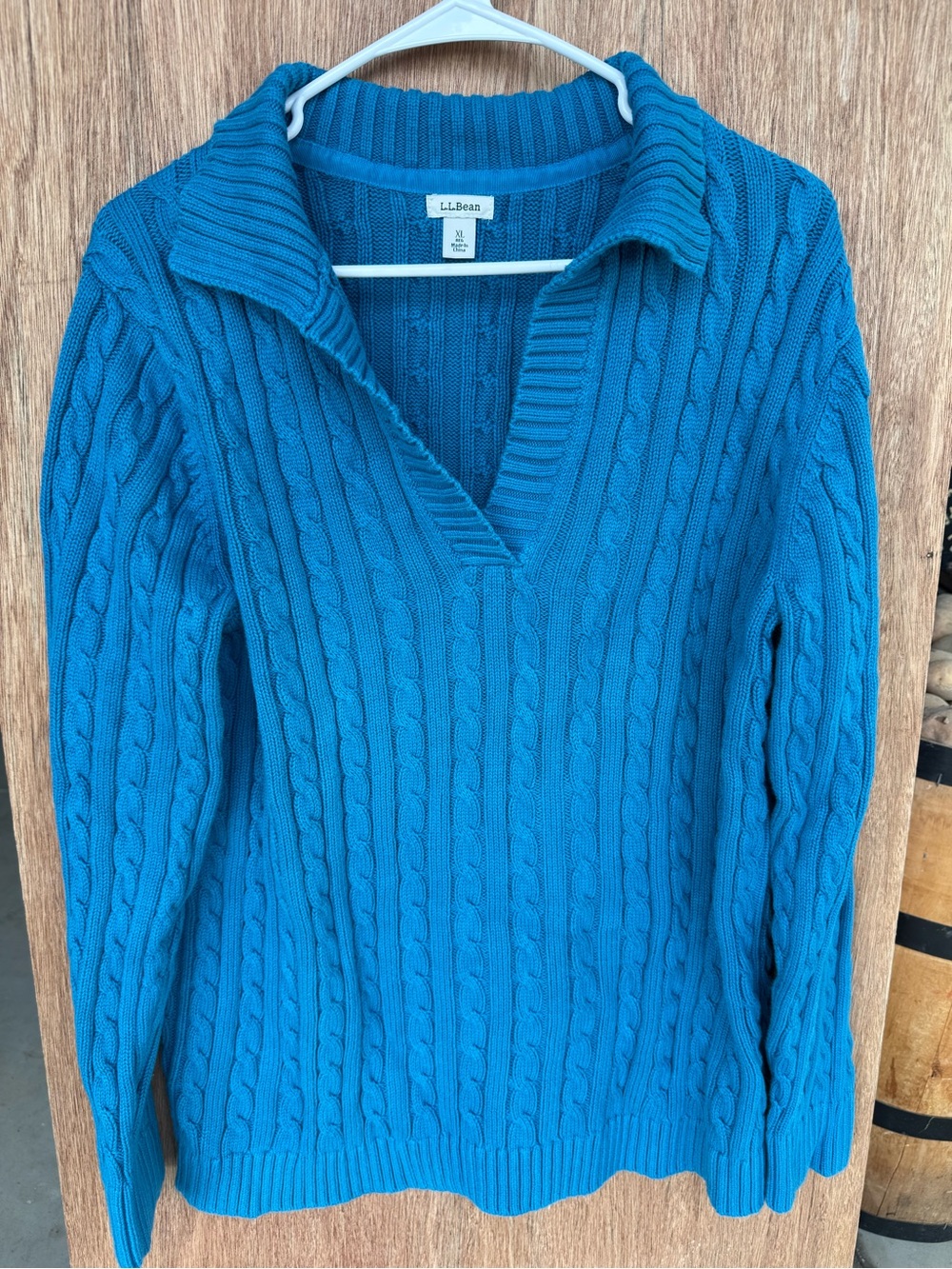 L.L. Bean 100% Cotton Women's Teal Cable-Knit Sweater